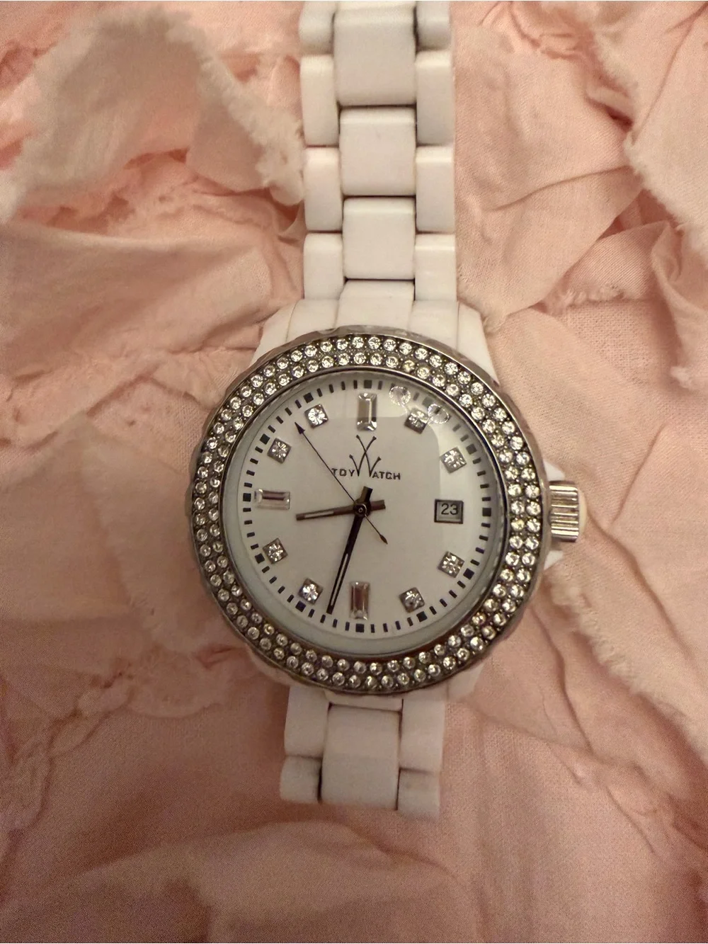 Toy watch classic plasteramic watch white with Swarovski crystals